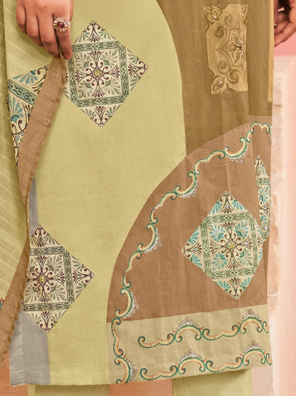 RAHEELA LIGHT YELLOW  Pure Cotton Unstitched Set with Intricate Handwork