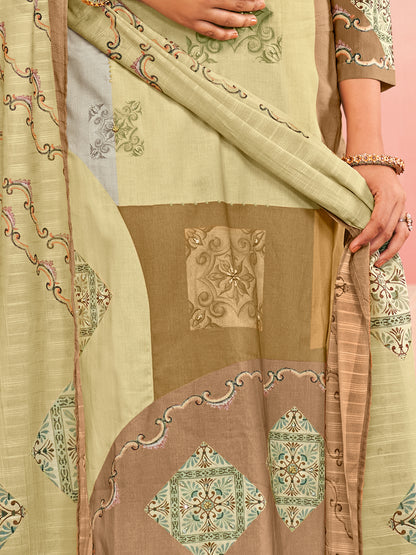 RAHEELA LIGHT YELLOW  Pure Cotton Unstitched Set with Intricate Handwork