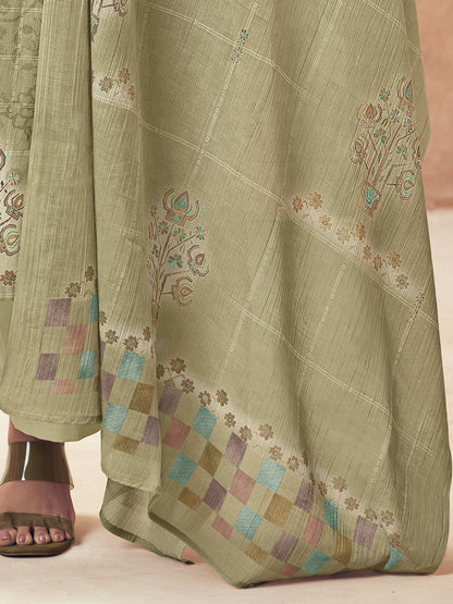 Areesha Olive Green Pure Cotton Suit Set with Intricate Handwork