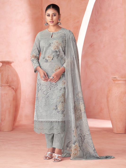 KRITIKA Light Grey Pure Cotton Suit Set with Delicate Handwork