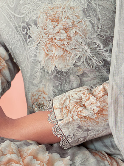 KRITIKA Light Grey Pure Cotton Suit Set with Delicate Handwork