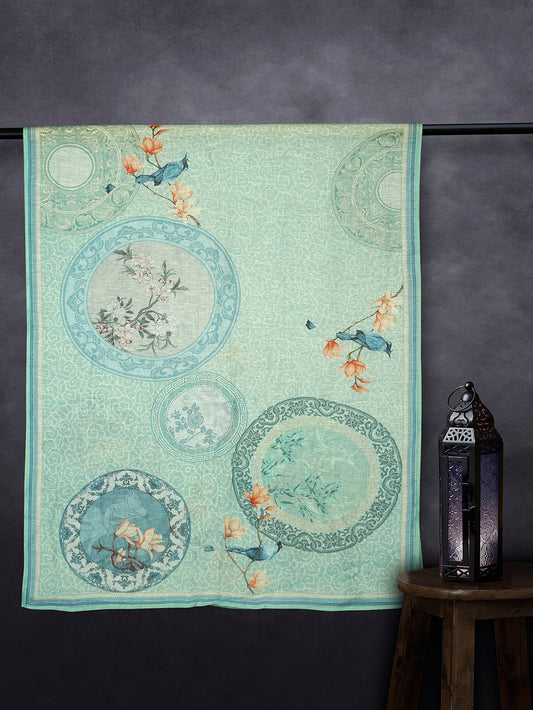 Elegant Linen Fancy Dupatta Light Rama