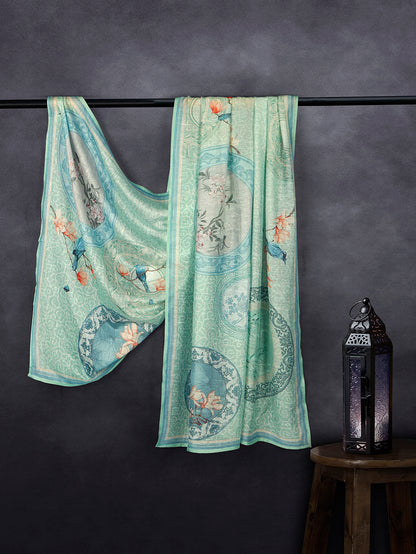 Elegant Linen Fancy Dupatta Light Rama