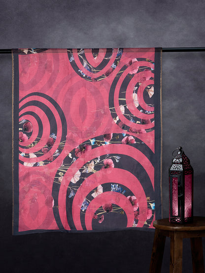 Premium Cotton Muslin Base Dupatta Black Pink