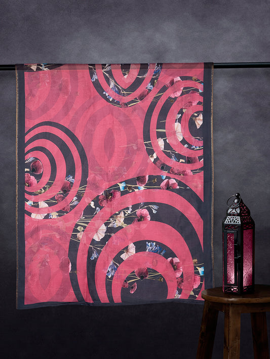 Premium Cotton Muslin Base Dupatta Black Pink