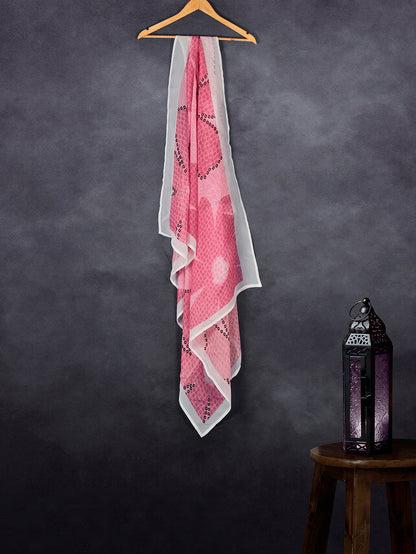 Luxe Organza Base Dupatta White Pink