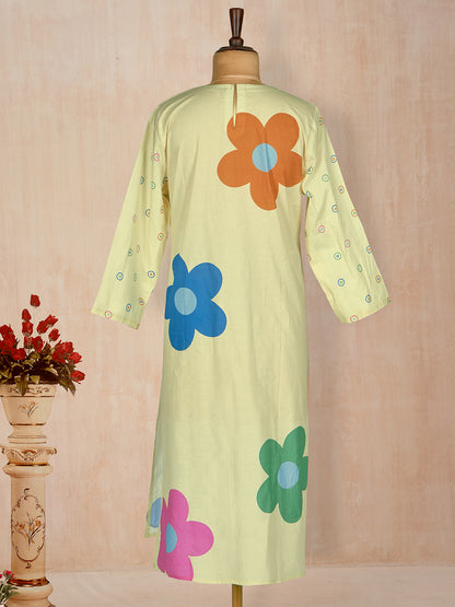 Elegant Yellow Cotton Kurti with Detailed Handwork