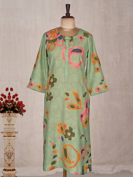 Graceful Charm: Elegant Light Green Pure Base Fancy Kurti