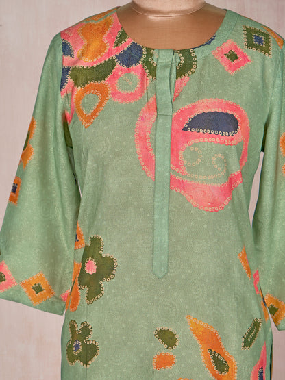 Graceful Charm: Elegant Light Green Pure Base Fancy Kurti