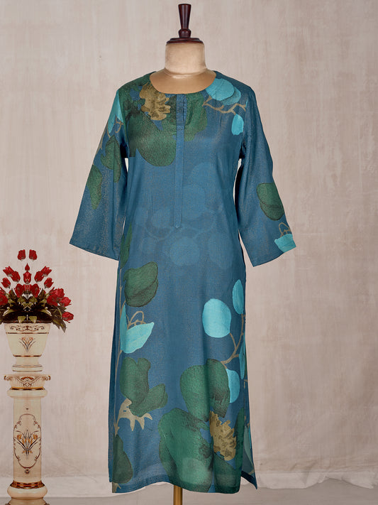 Vibrant Rama Pure Base Fancy Kurti with Graceful Draping and Stylish Design