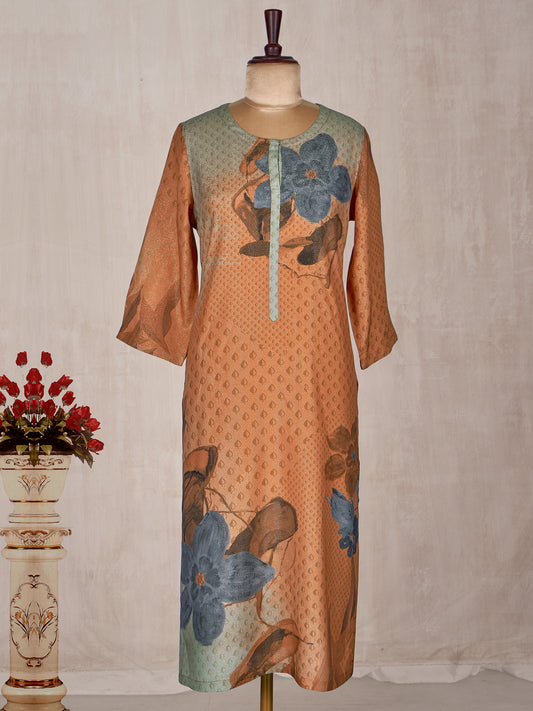 Exquisite Orange Pure Base Kurti with Luxurious Draping and Timeless Appeal