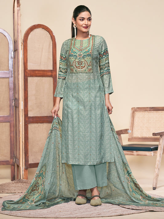 MOSAIC RAMA Pure Muslin Unstitched Set With Fancy Handwork