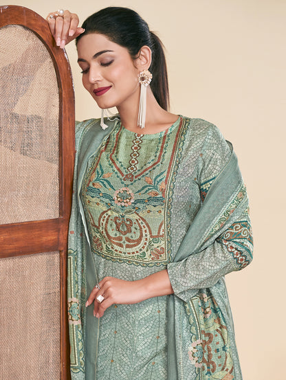 MOSAIC RAMA Pure Muslin Unstitched Set With Fancy Handwork